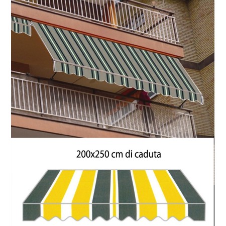 Tenda da Sole a Caduta Gialla 200x250 con Bracci Balcone Rullo Esterno Parasole