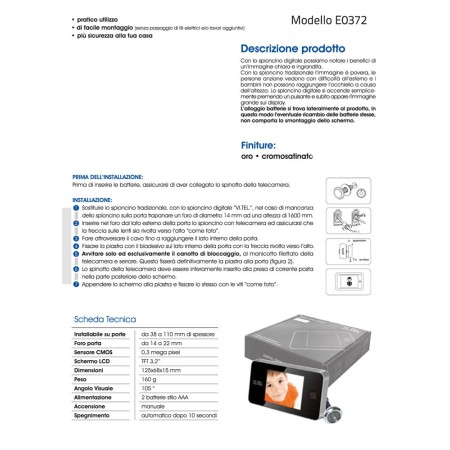 Spioncino Digitale Oro Porta Blindata Vitel Display Lcd Telecamera Elettronico