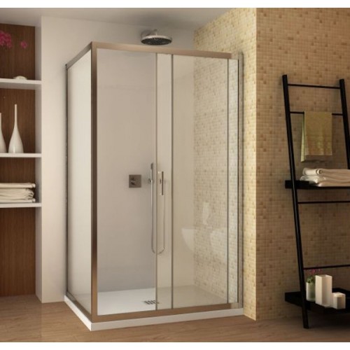 Box Doccia Angolare 6 mm 1 Parete Anta Fissa 1 Porta Scorrevole Cabina Cristallo