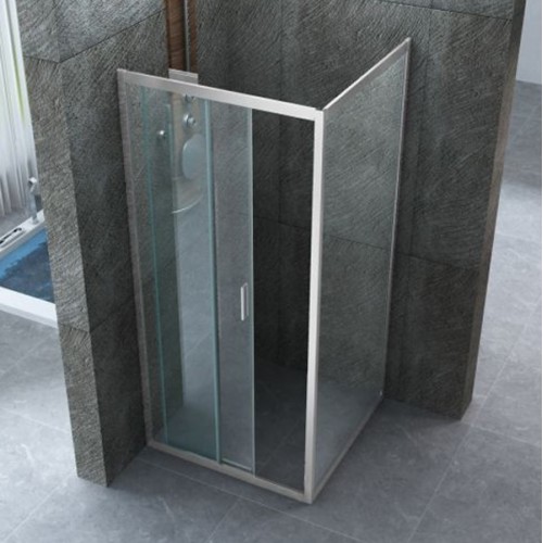 Box Doccia Angolare 6 mm 1 Parete Anta Fissa 1 Porta Scorrevole Cabina Cristallo