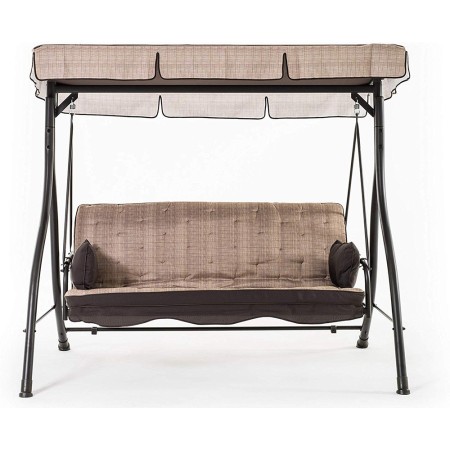 Dondolo 3 tre Posti Beige Reclinabile Letto in Ferro con Tetto Copertura Cuscini