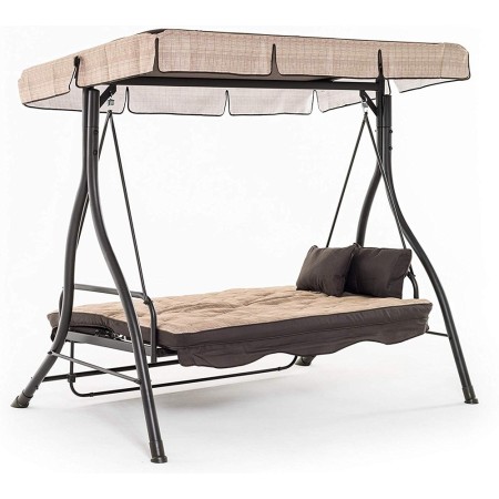 Dondolo 3 tre Posti Beige Reclinabile Letto in Ferro con Tetto Copertura Cuscini