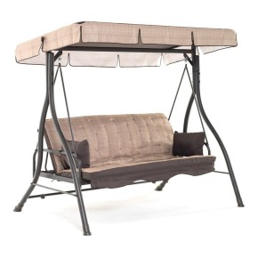 Dondolo 3 tre Posti Beige Reclinabile Letto in Ferro con Tetto Copertura Cuscini