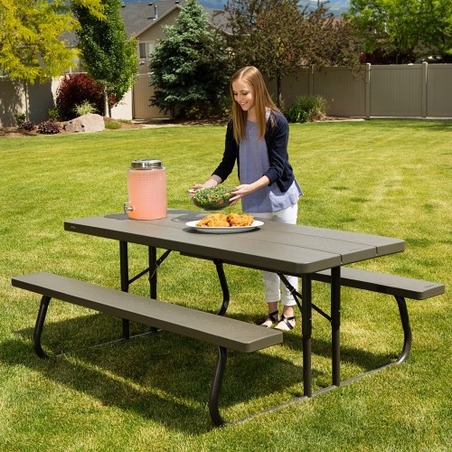 Set Birreria Richiudibile in Resina Tavolo 2 Panche Giardino Esterno Pieghevole