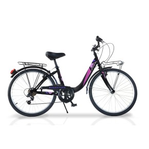 Bicicletta Ruota 24 Pollici da Ragazza Donna Bici 6 Cambio Portapacchi Bambina