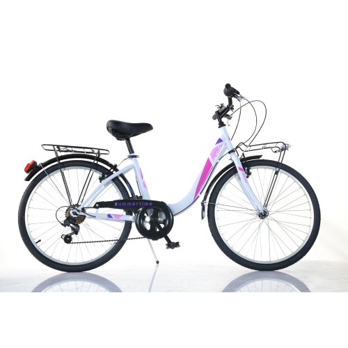 Bicicletta Ruota 24 Pollici Ragazza Donna Bici Roadster Portapacchi Bicicletta