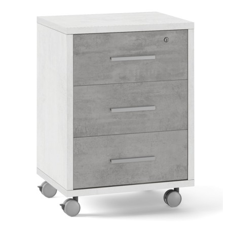 Cassettiera Ossido Grigio 3 Cassetti con Chiave Ruote da Scrivania Ufficio Legno