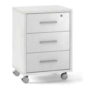 Cassettiera in Legno Ossido Bianco 3 Cassetti con Chiave Ruote Scrivania Ufficio