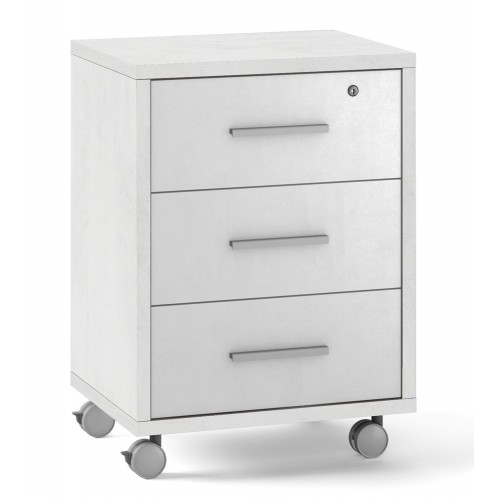 Cassettiera in Legno Ossido Bianco 3 Cassetti con Chiave Ruote Scrivania Ufficio