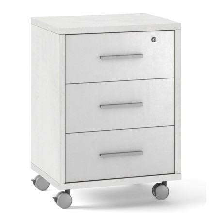 Cassettiera in Legno Ossido Bianco 3 Cassetti con Chiave Ruote Scrivania Ufficio