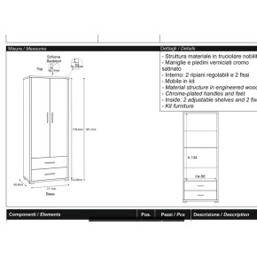 Armadio 2 Ante con Cassetti Ossido Grigio Ripiani Ufficio Mobile Porta Documenti 2