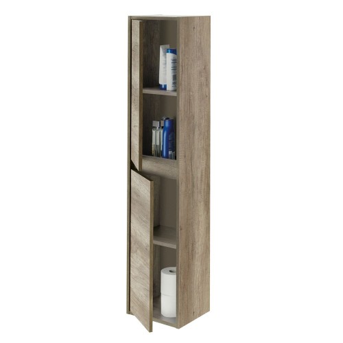 Mobile Sospeso da Bagno 140 a Colonna 2 Ante Rovere Mobiletto Parete Muro Legno