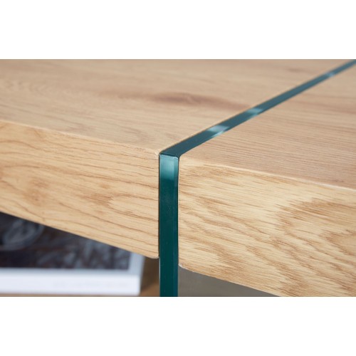 Tavolino Quercia da Caffe in Legno Vetro Design Moderno Salotto Soggiorno Divano