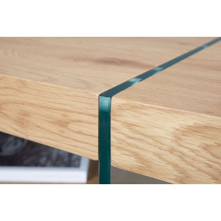 Tavolino Quercia da Caffe in Legno Vetro Design Moderno Salotto Soggiorno Divano
