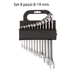 Kit 8 Chiavi Fisse e Occhio Combinate Professionali Acciaio 8 19 mm a Forchetta