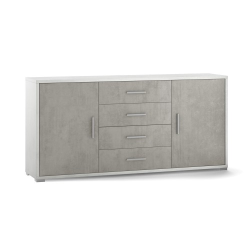 Credenza 2 Ante 4 Cassetti Cemento e Bianco Contenitore Buffet Madia PortaTv