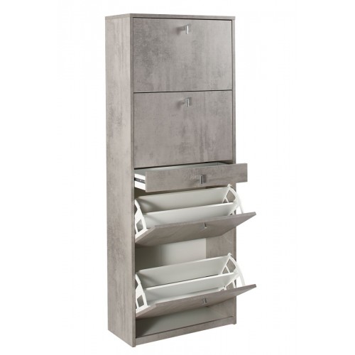 Scarpiera Slim Grigio 4 Ante Ribalta con Cassetto Portascarpe Mobile Salvaspazio