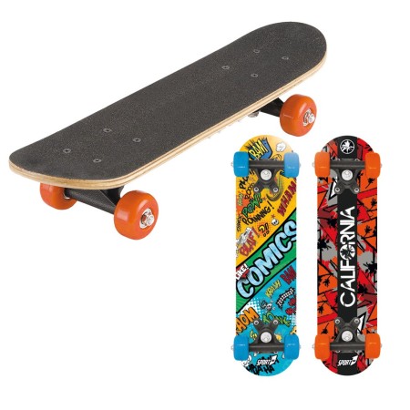 Tavola da Skateboard Nero 60 cm Max 20 kg Bambino in Legno Skate Completo Ruote