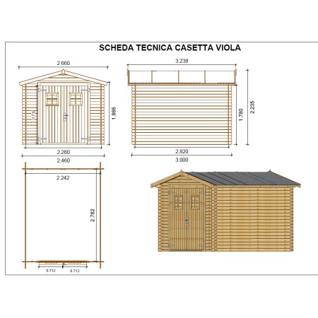 Casetta in Legno 2.5x3 da Giardino Ricovero per Attrezzi Esterno Box Ripostiglio