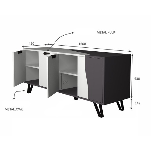 Mobile Madia 160 cm 4 Ante Bianco Ghisa Porta Tv Buffet Credenza Contenitore