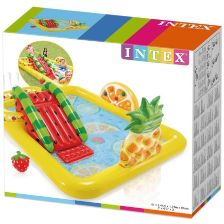 Piscina con Scivolo Parco Giochi per Bambini Intex Gonfiabile Frutta con Palline