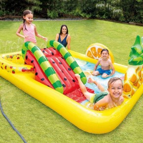 Piscina con Scivolo Parco Giochi per Bambini Intex Gonfiabile Frutta con Palline 2