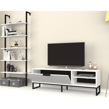 Mobile Basso Porta TV 140 Bianco Anta Ripiani Libreria Parete in Legno Moderno
