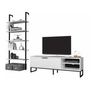 Mobile Basso Porta TV 140 Bianco Anta Ripiani Libreria Parete in Legno Moderno