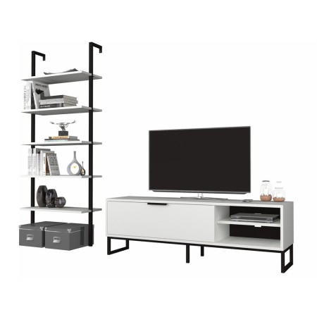 Mobile Basso Porta TV 140 Bianco Anta Ripiani Libreria Parete in Legno Moderno