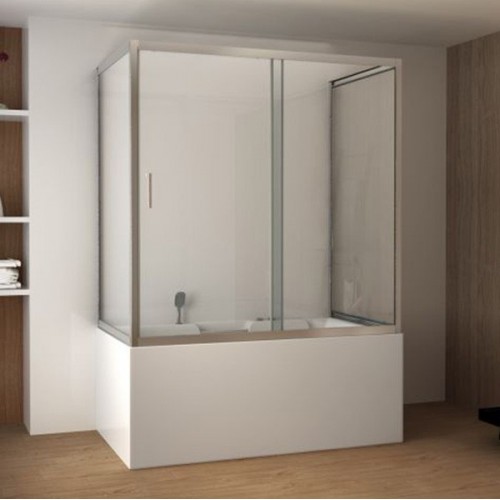 Box Vasca da Bagno 3 lati 6 mm Scorrevole in Cristallo Parete Sopravasca Doccia