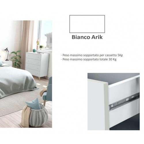 Cassettiera Como Bianco 4 Cassetti Cassettone Camera Letto Cameretta Settimino