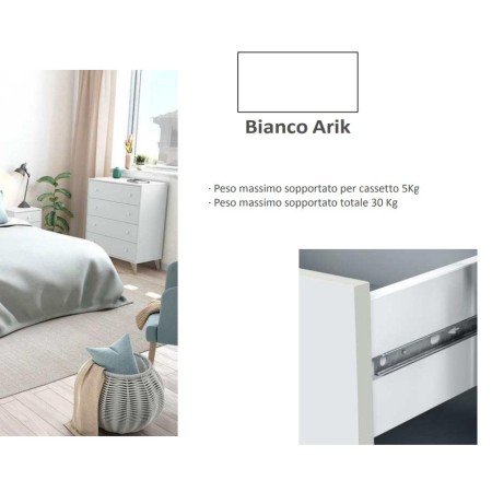 Cassettiera Como Bianco 4 Cassetti Cassettone Camera Letto Cameretta Settimino