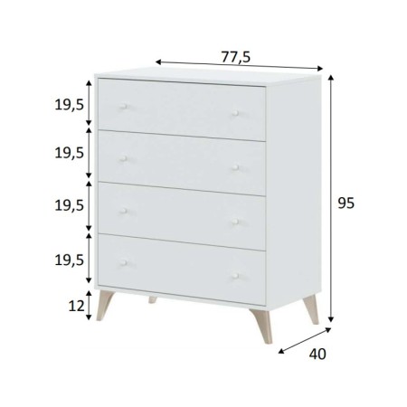 Cassettiera Como Bianco 4 Cassetti Cassettone Camera Letto Cameretta Settimino