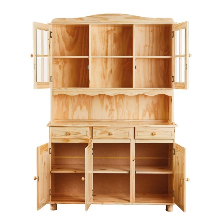 Mobile Alto Credenza Vetrina 3 Ante 3 Cassetti Legno da Soggiorno Cucina Rustico