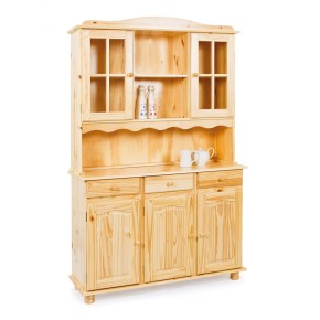 Mobile Alto Credenza Vetrina 3 Ante 3 Cassetti Legno da Soggiorno Cucina Rustico