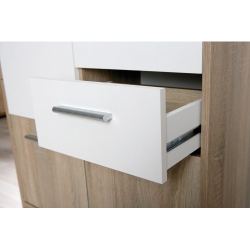 Mobile Bianco Rovere 3 Ante 2 Cassetti Credenza Buffet Moderna Dispensa Salotto