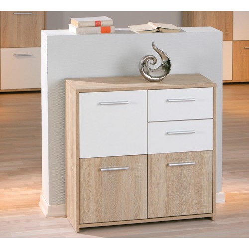 Mobile Bianco Rovere 3 Ante 2 Cassetti Credenza Buffet Moderna Dispensa Salotto