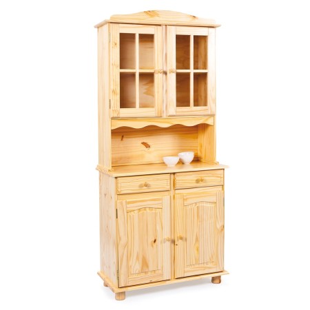 Mobile Alto Credenza Vetrina 2 Ante 2 Cassetti Pino da Soggiorno Cucina Rustico