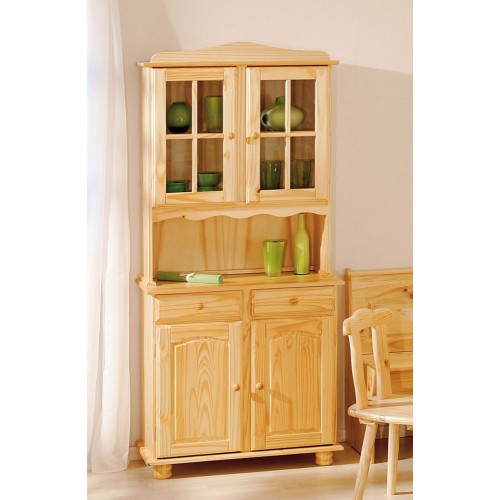 Mobile Alto Credenza Vetrina 2 Ante 2 Cassetti Pino da Soggiorno Cucina Rustico