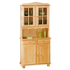 Mobile Alto Credenza Vetrina 2 Ante 2 Cassetti Pino da Soggiorno Cucina Rustico
