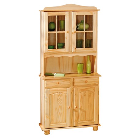 Mobile Alto Credenza Vetrina 2 Ante 2 Cassetti Pino da Soggiorno Cucina Rustico