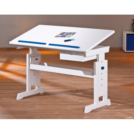 Kit Scrivania Bianca Tavolo Rosa Blu Inclinabile Legno Pino Cameretta Bambino