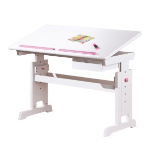 Kit Scrivania Bianca Tavolo Rosa Blu Inclinabile Legno Pino Cameretta Bambino 2
