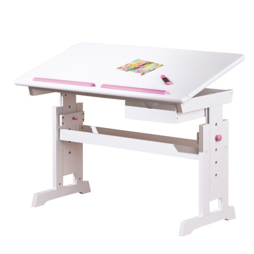 Kit Scrivania Bianca Tavolo Rosa Blu Inclinabile Legno Pino Cameretta Bambino