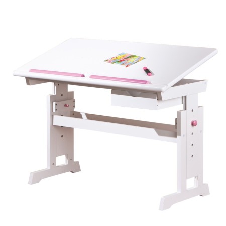 Kit Scrivania Bianca Tavolo Rosa Blu Inclinabile Legno Pino Cameretta Bambino