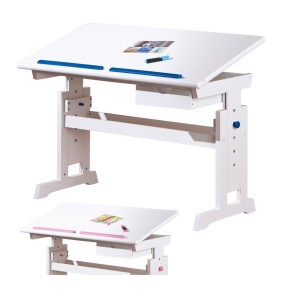 Kit Scrivania Bianca Tavolo Rosa Blu Inclinabile Legno Pino Cameretta Bambino