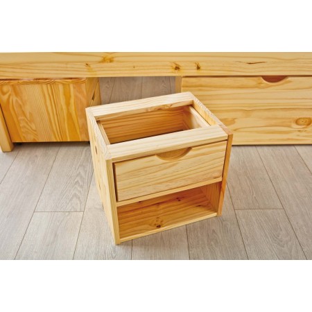 Letto Singolo a Doghe 90x200 Legno Pino con Cassetti Comodino Camera Cassettone