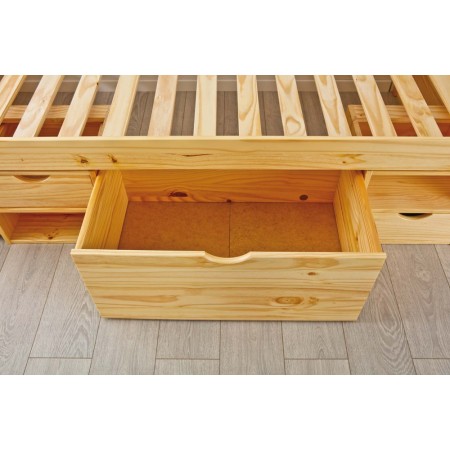 Letto Singolo a Doghe 90x200 Legno Pino con Cassetti Comodino Camera Cassettone