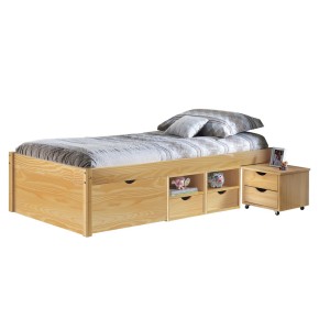 Letto Singolo a Doghe 90x200 Legno Pino con Cassetti Comodino Camera Cassettone