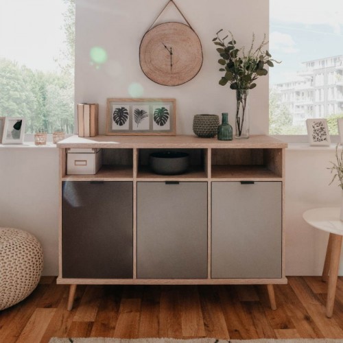 Mobile 120 Madia Rovere 3 Ante Grigio Rovere Porta Tv Buffet Credenza da Salotto